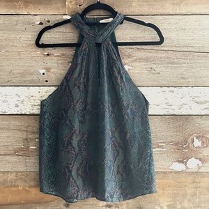 Joie, 100% silk, size M, green print, halter style